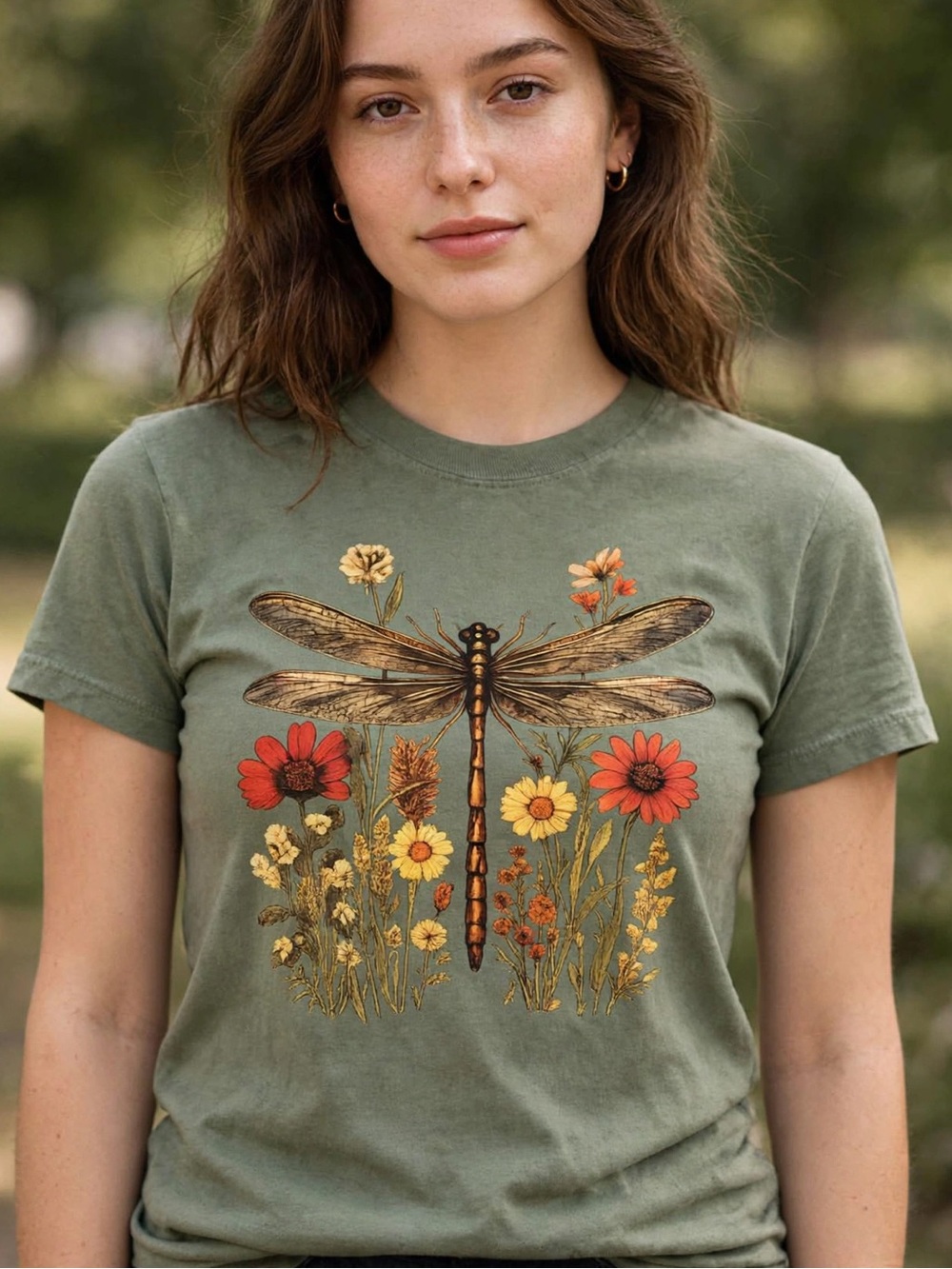 Botanical Dragonfly Short Sleeve Tee in Green Moss Comfort Colors T-shirt Small